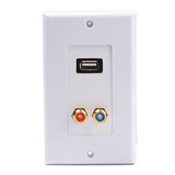 USB 2.0 Port & 2 RCA Wall Outlet Dual Audio Socket Face Plate