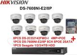 Hikvision H.264 CCTV System 8PCS IP Dome Camera POE + 6MP 8CH 2-SATA 8-POE NVR Complete KIT